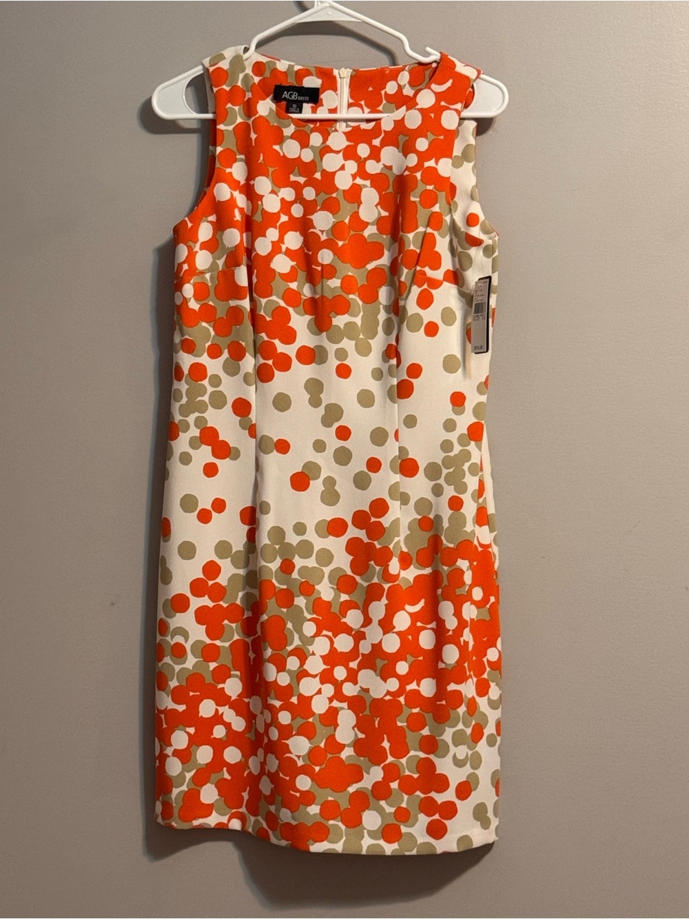 NWT AGB Dress Size 10 Orange Cream Abstract Dot Sleeveless Shift Dress